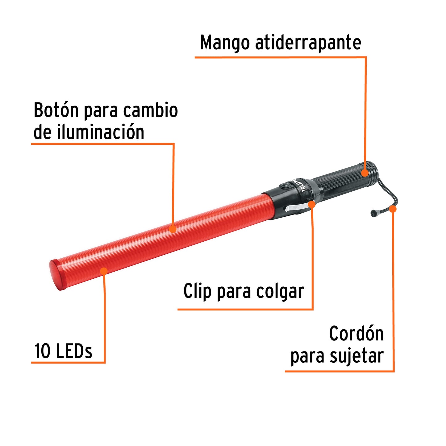 Bastón luminoso de 53 cm con luz LED y clip para cinturón 101219