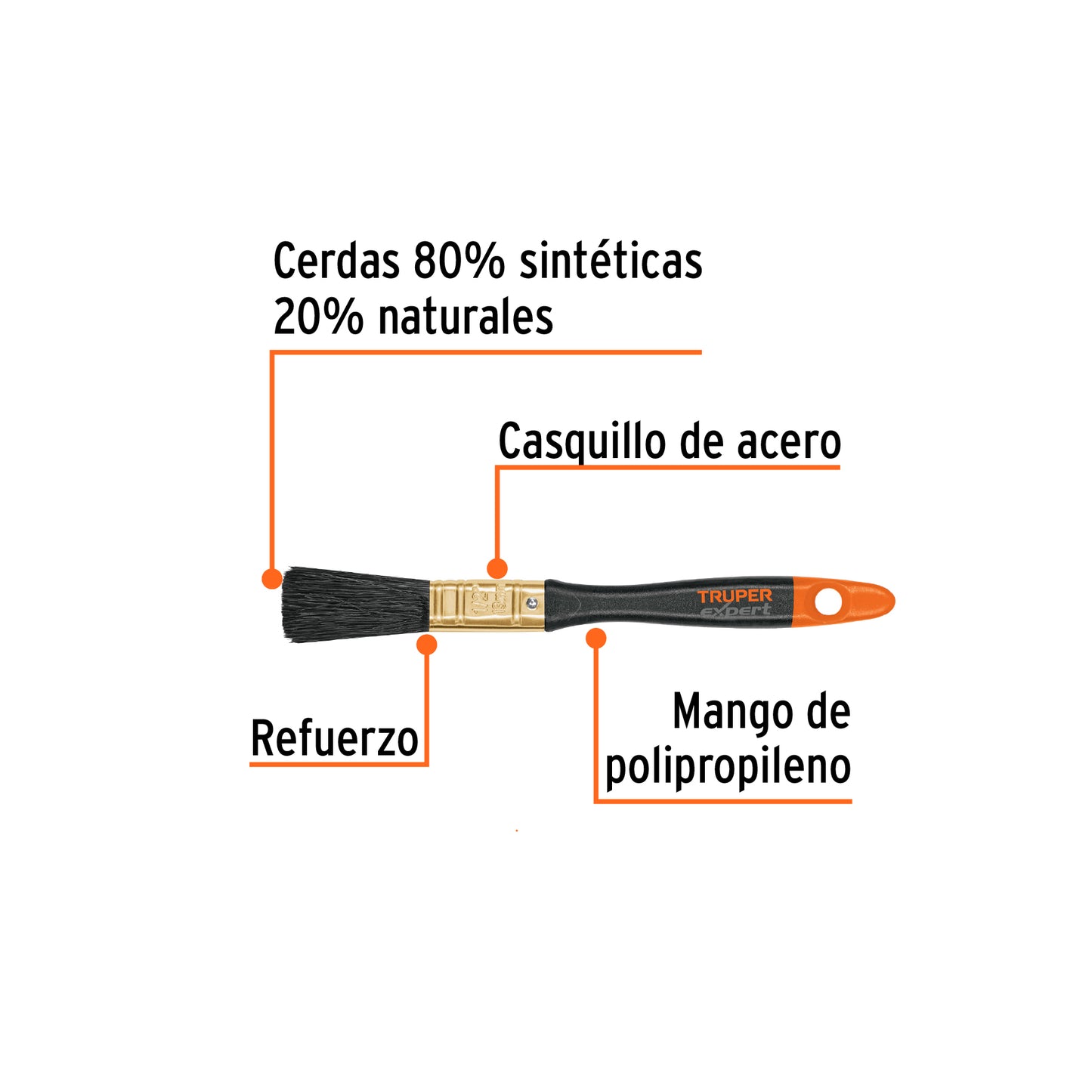 Brocha profesional de 1/2" mango de plástico, Truper Expert