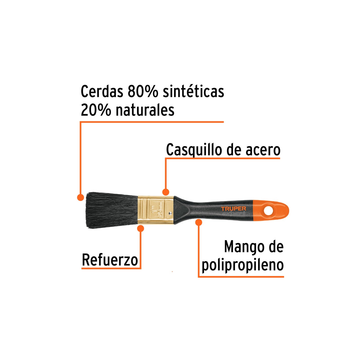 Brocha profesional de 1" mango de plástico, Truper Expert