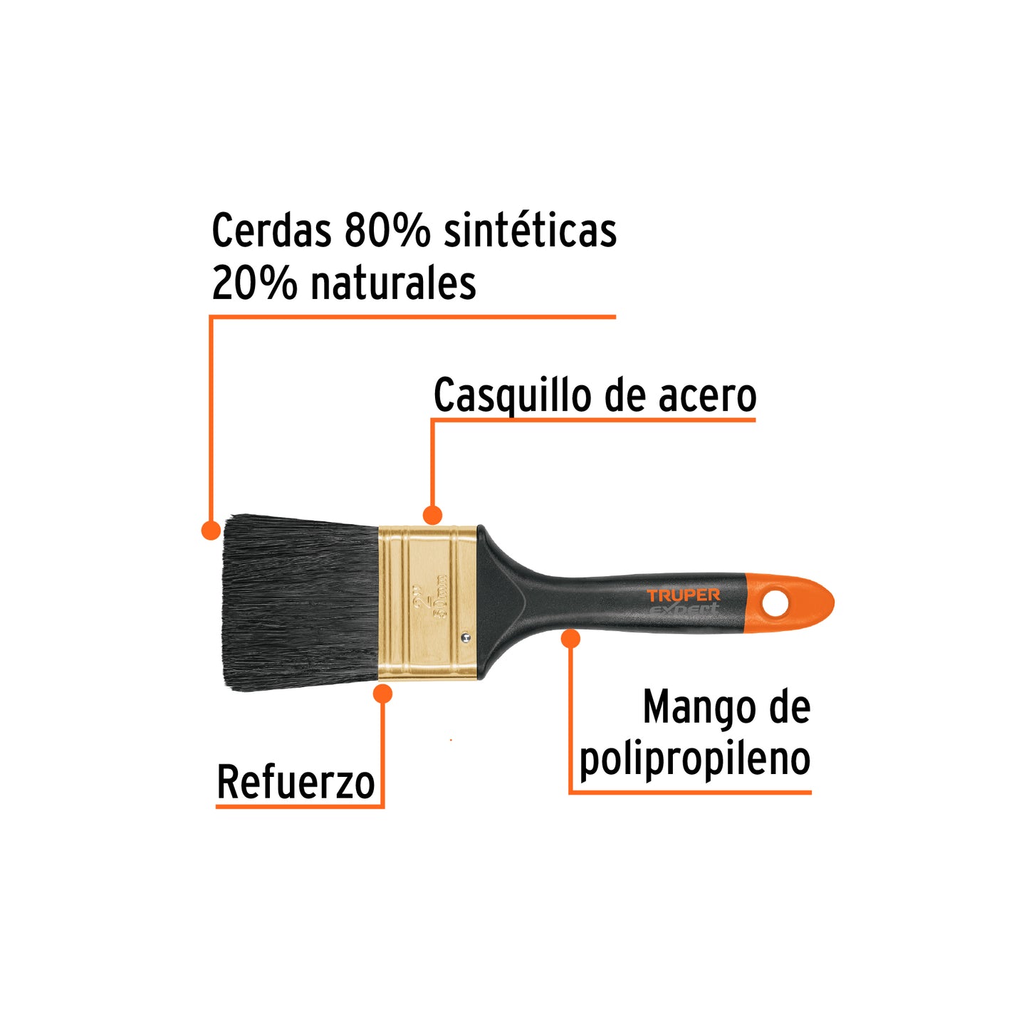 Brocha profesional de 2" mango de plástico, Truper Expert