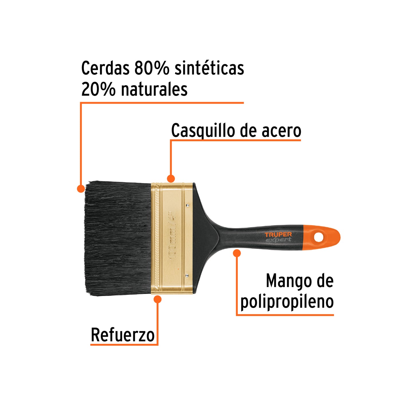 Brocha profesional de 4" mango de plástico, Truper Expert