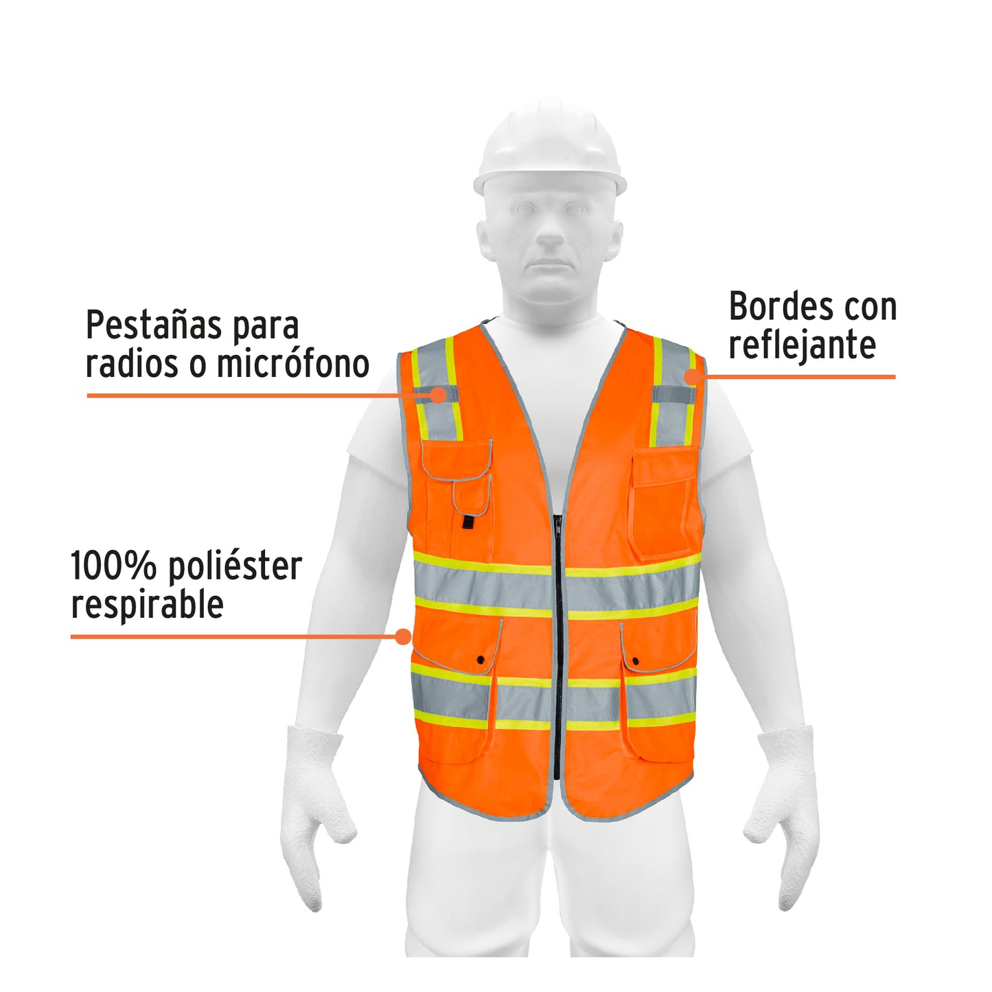 10244 CHS-900N- Chaleco de seguridad de alta visibilidad, naranja