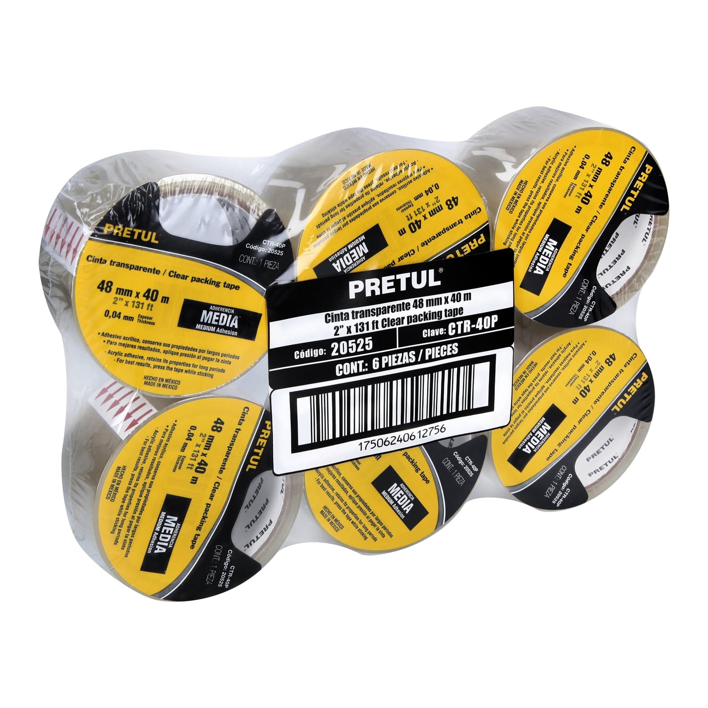 Cinta de empaque 48 mm x 40 m transparente, Pretul 20525 - CTR-40P