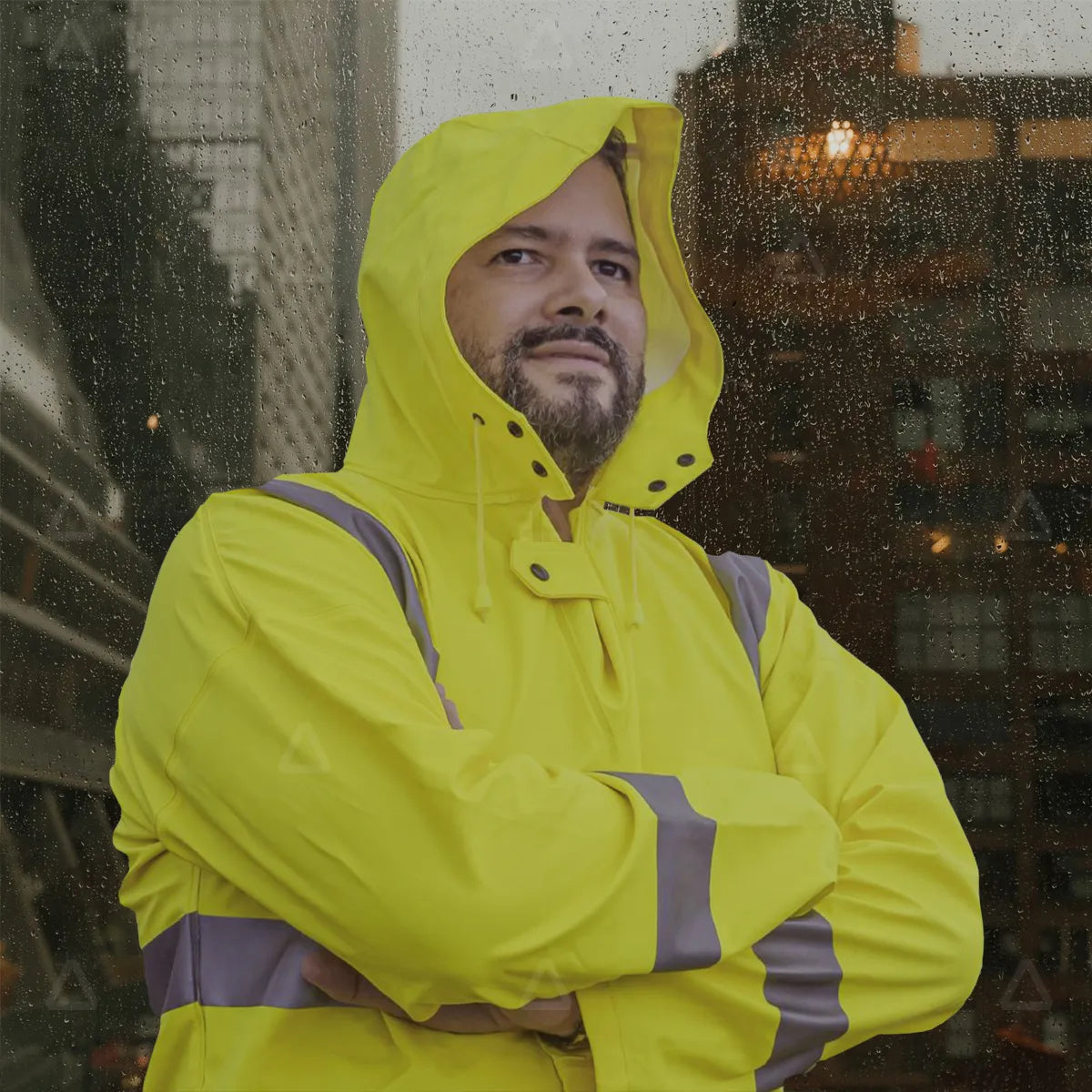Impermeable de dos piezas con chamarra tipo sudadera, pantalón con peto y tirantes con reflejante en hombros, pecho, brazos y piernas SKU: DZ1014