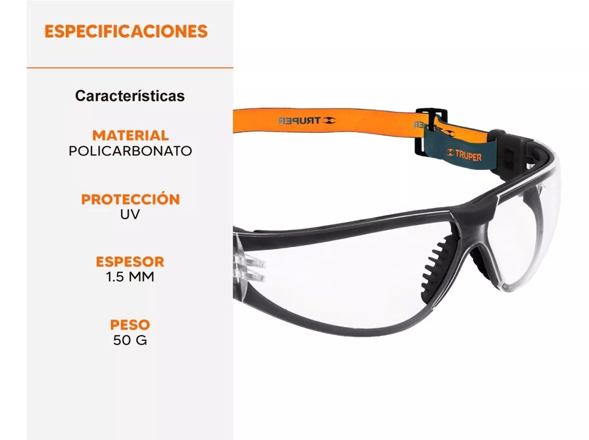 Lentes de seguridad, transparente con banda elástica, Active