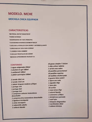 Mochila Botiquín Equipada Primeros Auxilios T1 Básica