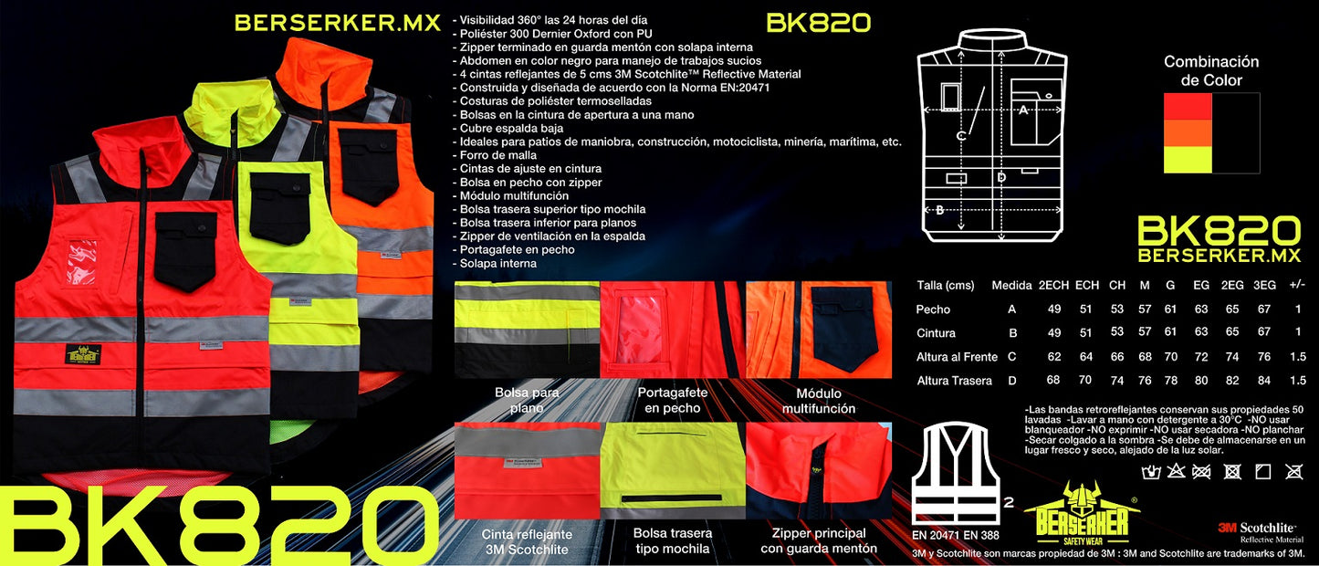 Chaleco Ejecutivo Supervisor Impermeable Seguridad BK820 berserker