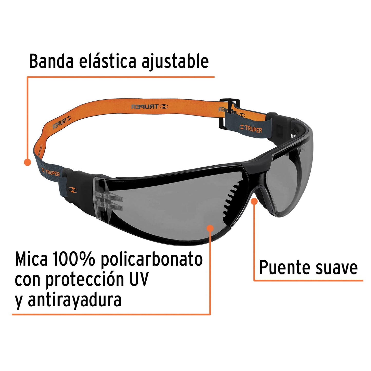 Lentes de seguridad, transparente con banda elástica, Active