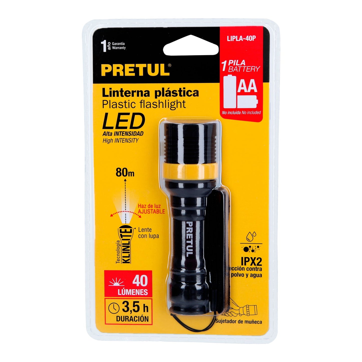 28019 LIPLA-40P Linterna plástica 1 LED 40 lm de 1 pila AA, Pretul