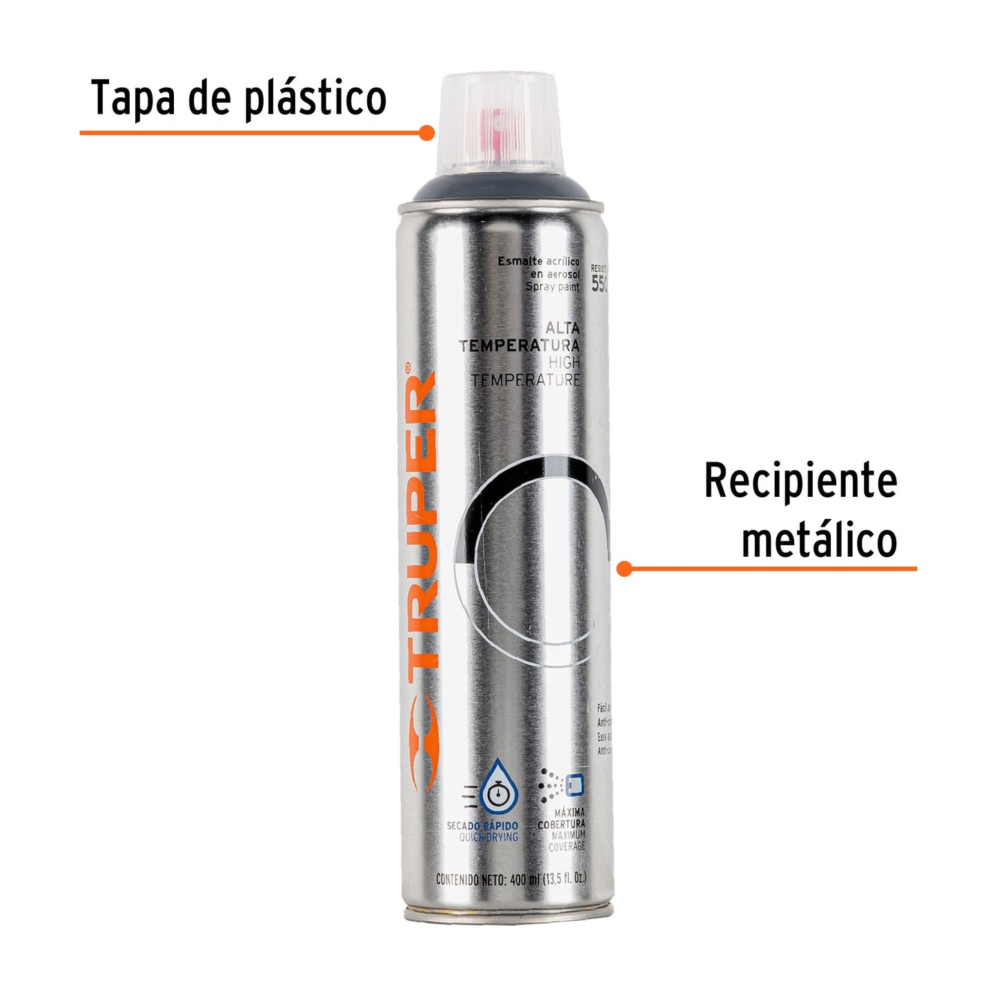 Pintura en aerosol alta temperatura bote esbelto, 400ml