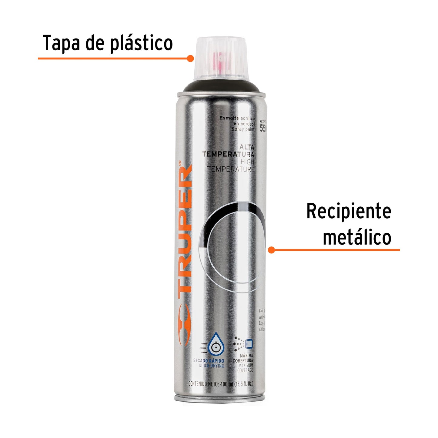 Pintura en aerosol alta temperatura bote esbelto, 400ml