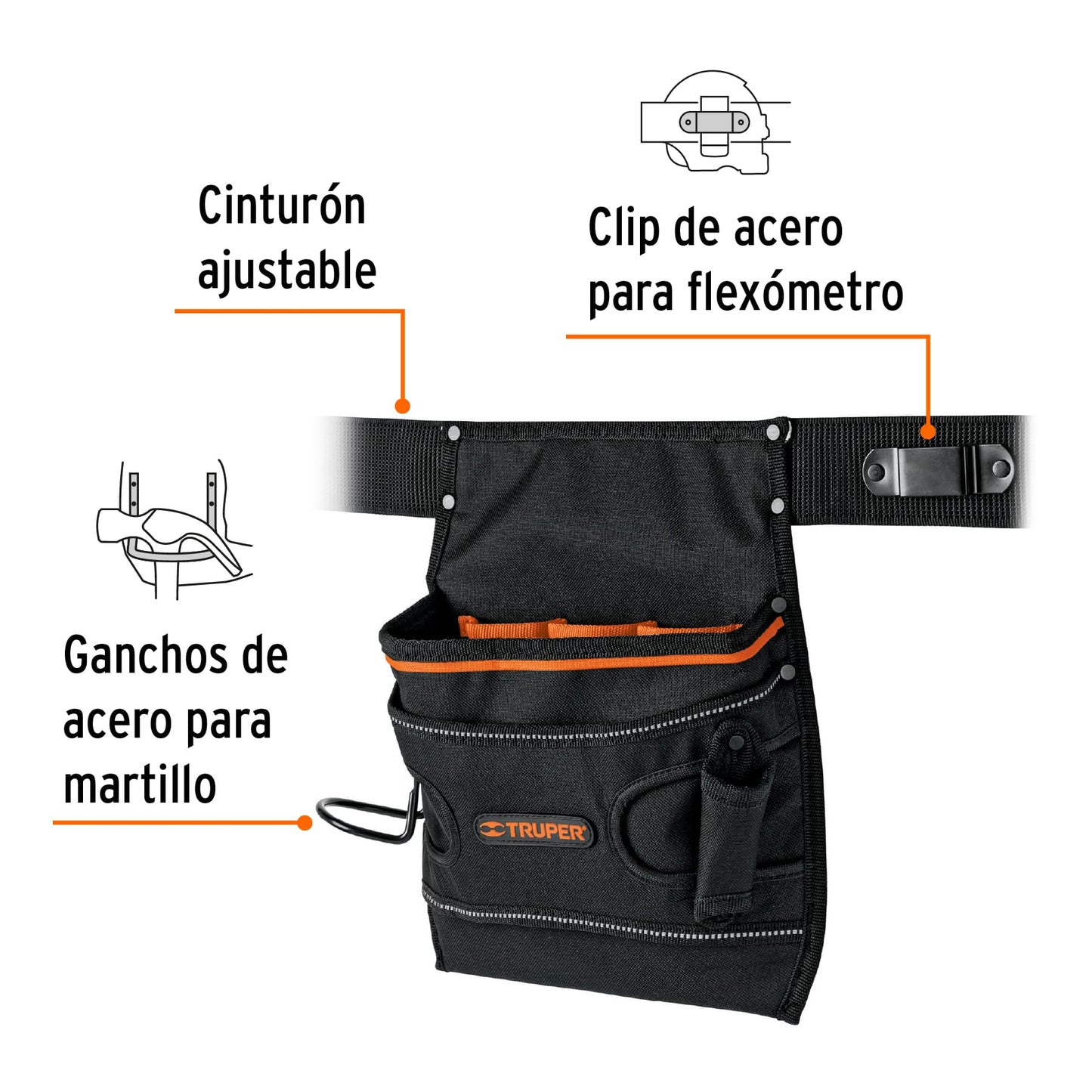 15312 POHE-7N Porta herramientas de poliéster, 7 compartimentos, Truper