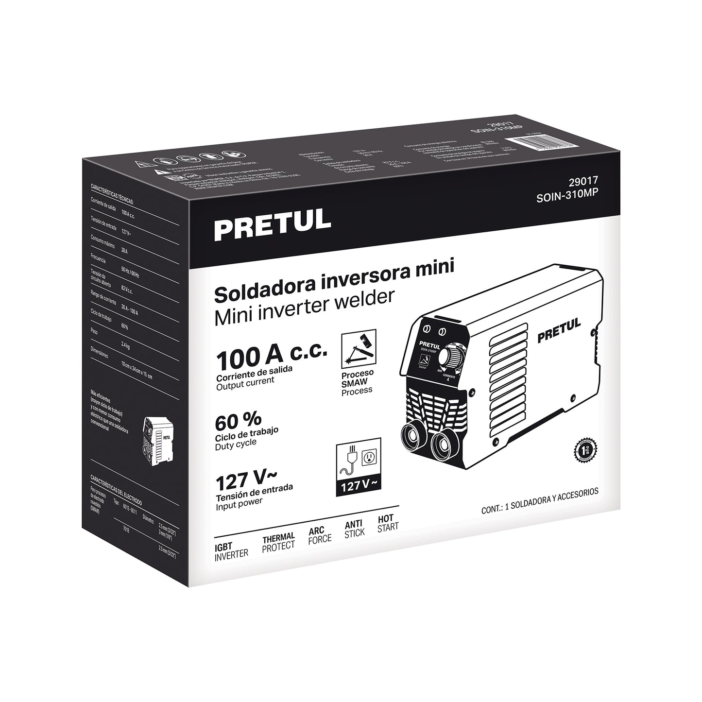 Mini soldadora inversora 100A, 127V, Serie 300, PRETUL