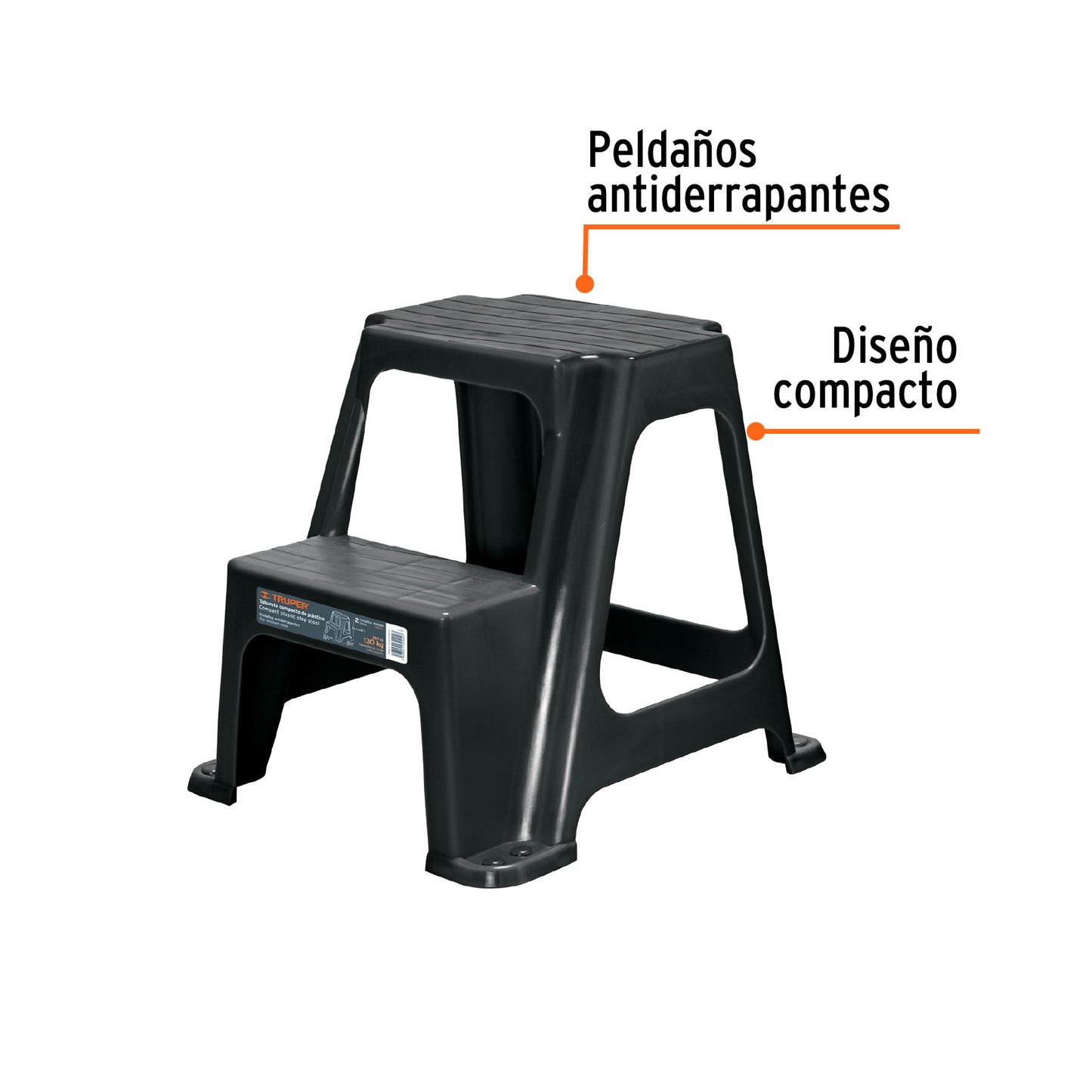Taburete ligero de plástico, 2 peldaños