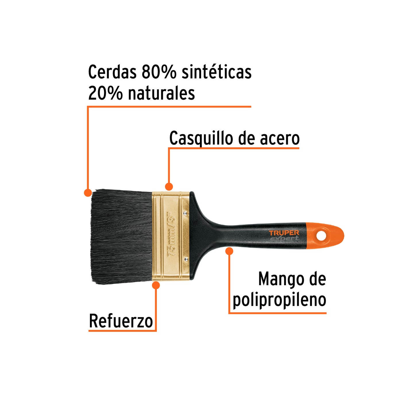 Brocha profesional de 3" mango de plástico, Truper Expert