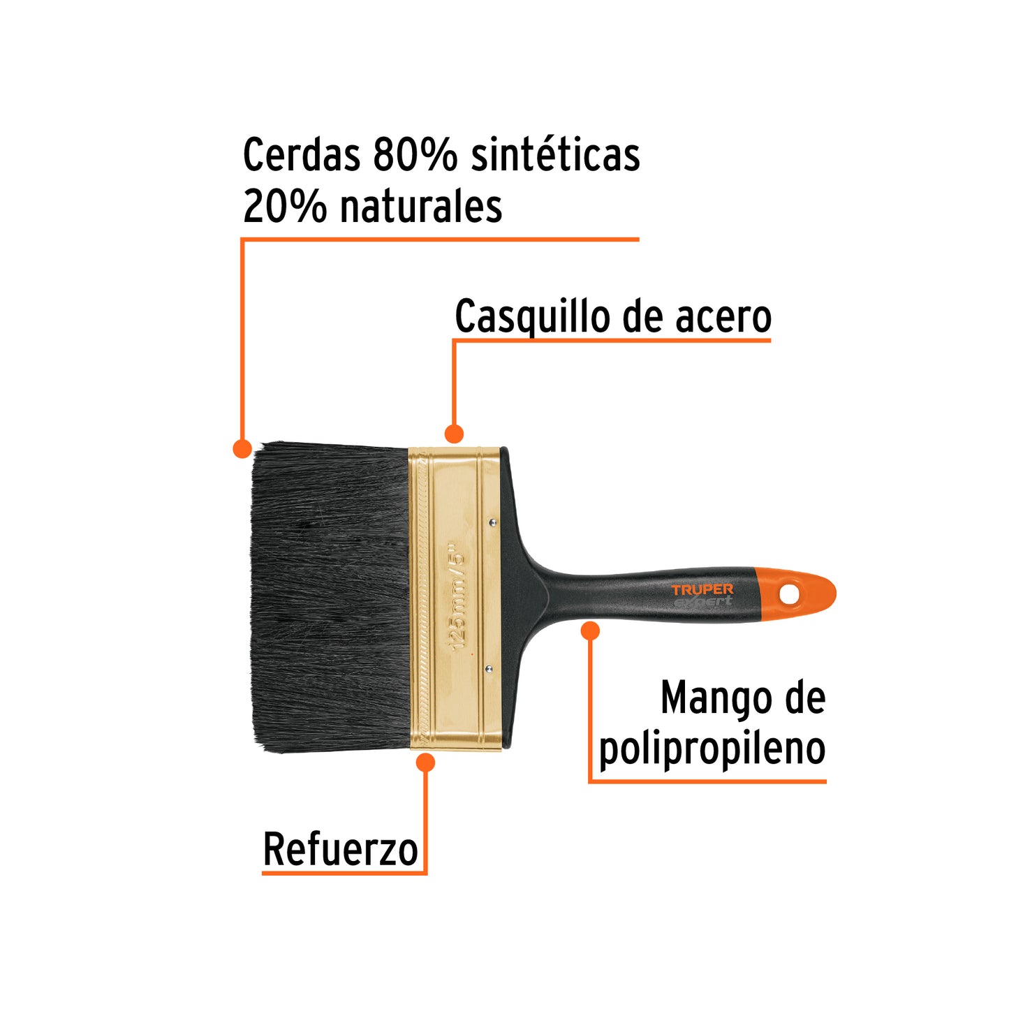 Brocha profesional de 5" mango de plástico, Truper Expert