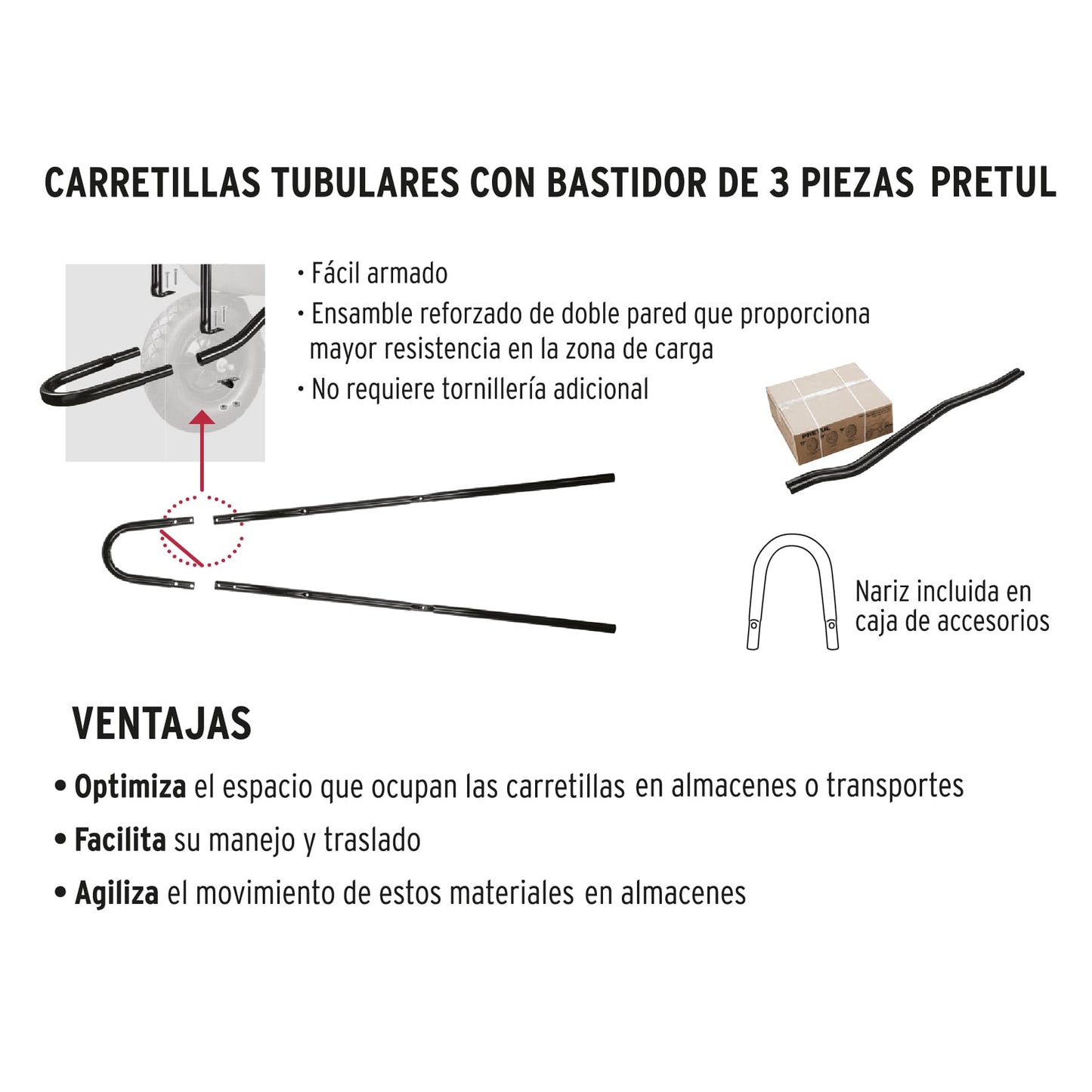 Carretilla 5.5 ft3 roja,imponchable,bastidor tubular, PRETUL