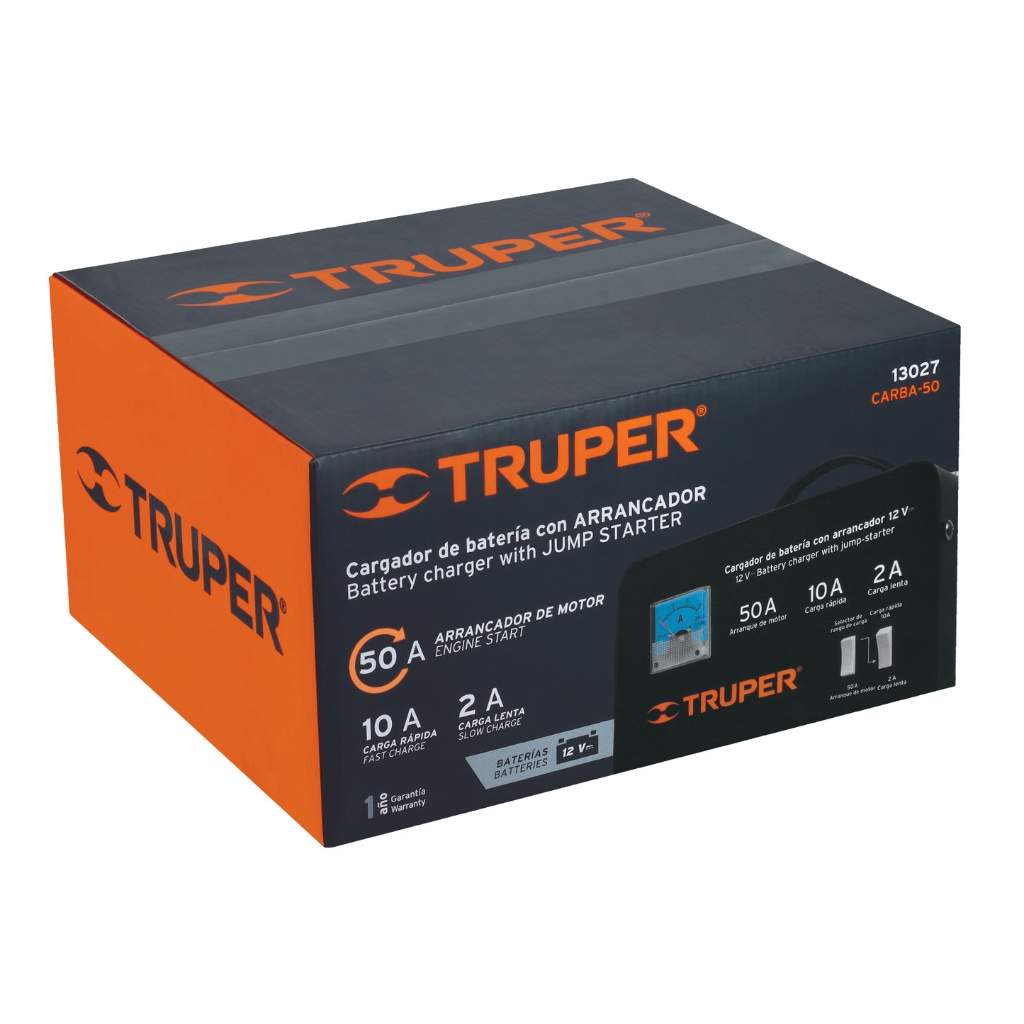 13027 CARBA-50 Cargador de 50 A para baterías de 12 V, TRUPER