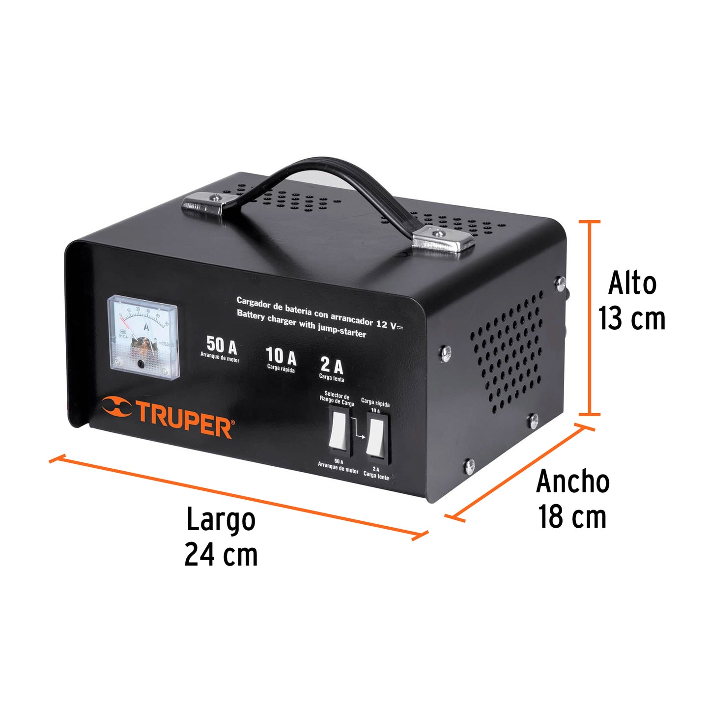 13027 CARBA-50 Cargador de 50 A para baterías de 12 V, TRUPER