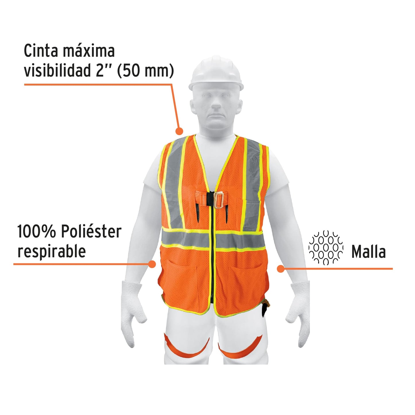 Chaleco de seguridad para usar con arnés, alta visibilidad