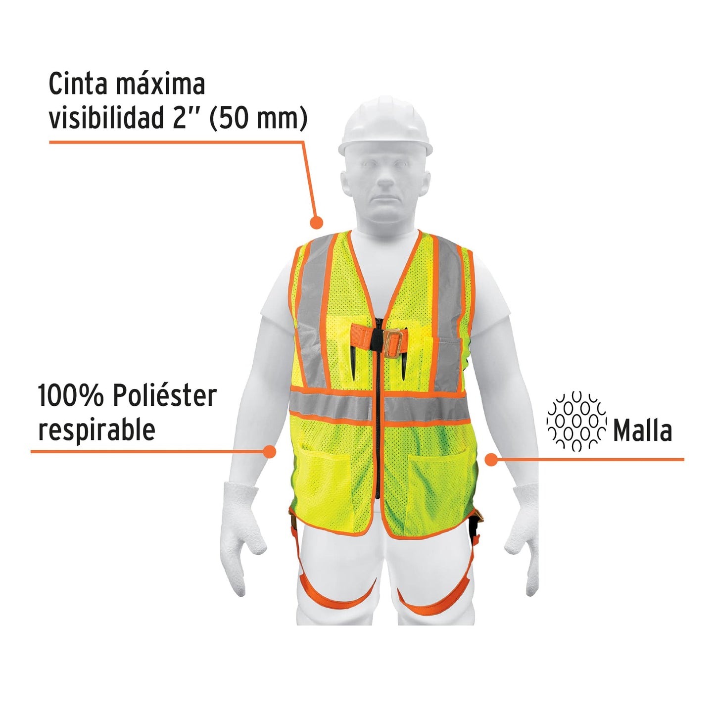 Chaleco de seguridad para usar con arnés, alta visibilidad