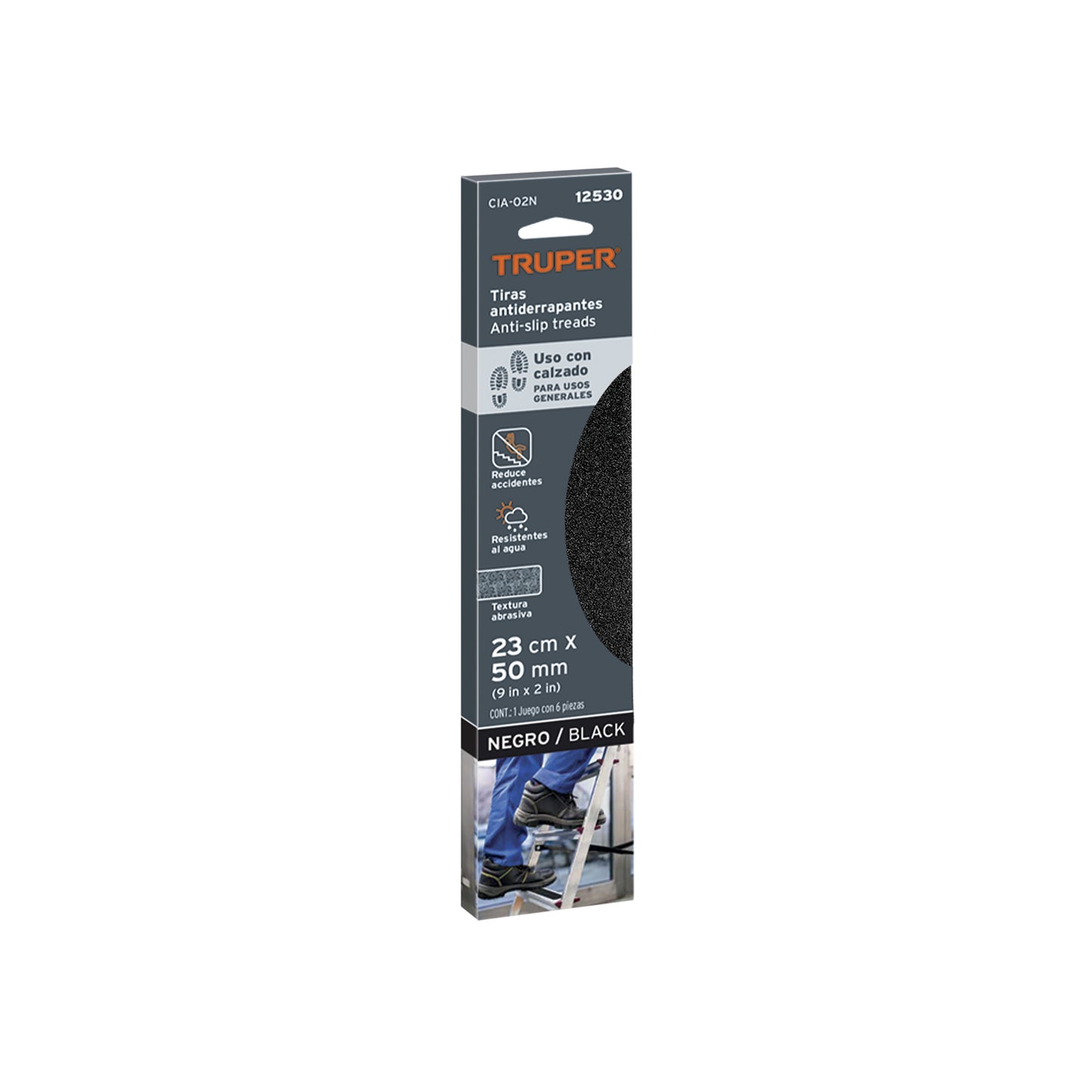Tarjeta 6 tiras 23cm antiderrapantes trans. 50mm área húmeda