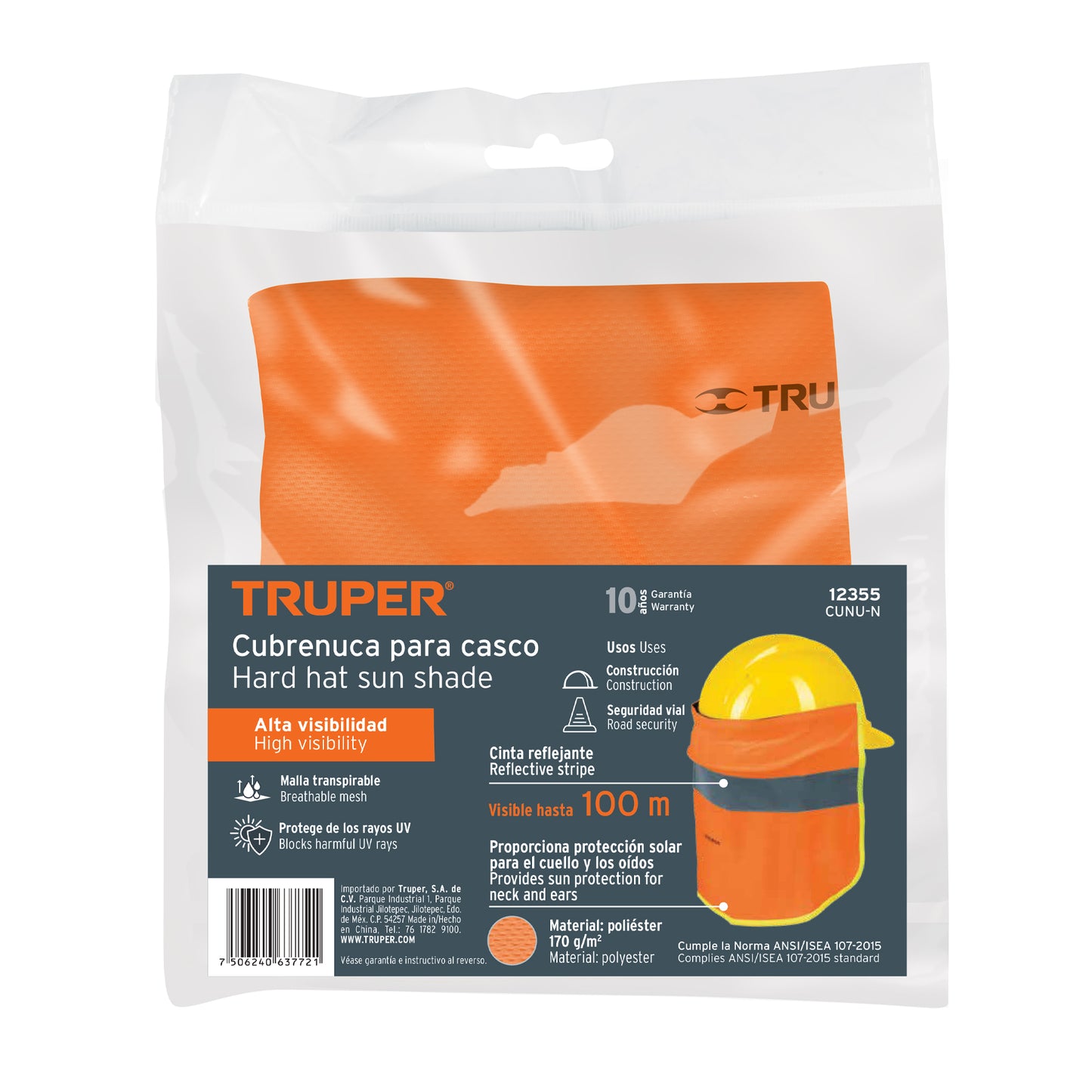Cubrenuca para casco, naranja con reflejante, Truper