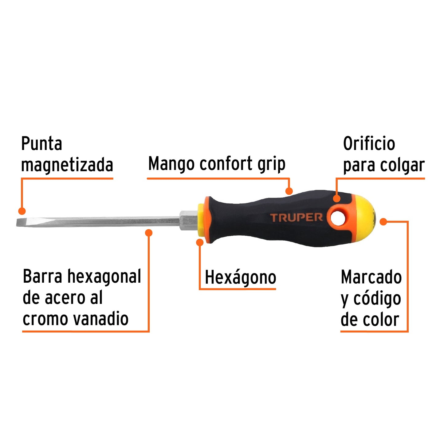 Desarmador cabinet 3/16" x 4" mango Comfort Grip, Truper