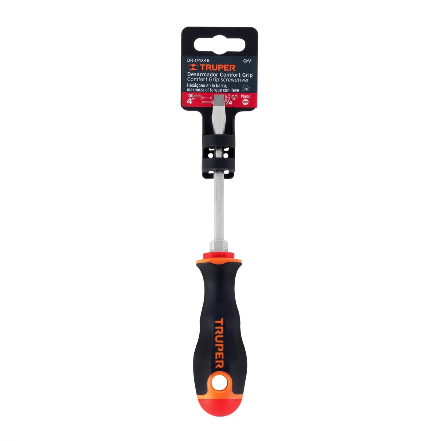 Desarmador plano 1/4" x 4" mango Comfort Grip, Truper