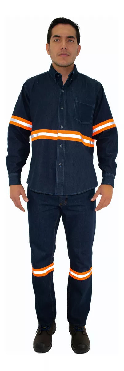 Pantalón De Mezclilla Reflejante Trabajo Industrial Uso Rudo