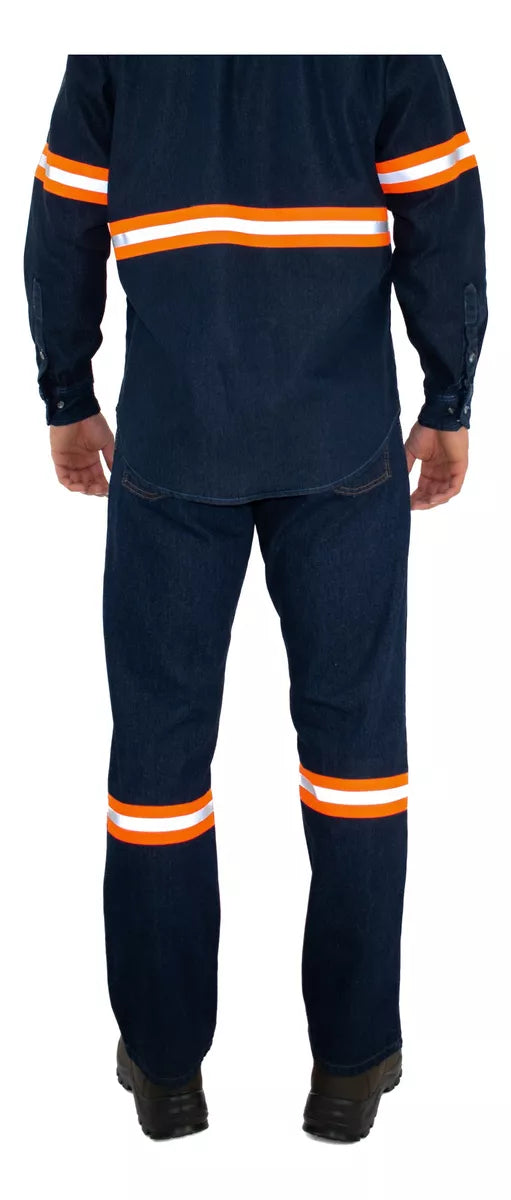 Pantalón De Mezclilla Reflejante Trabajo Industrial Uso Rudo