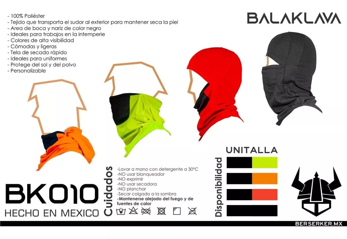 Pasamontañas Balaclava Alta Visibilidad Colores Protección