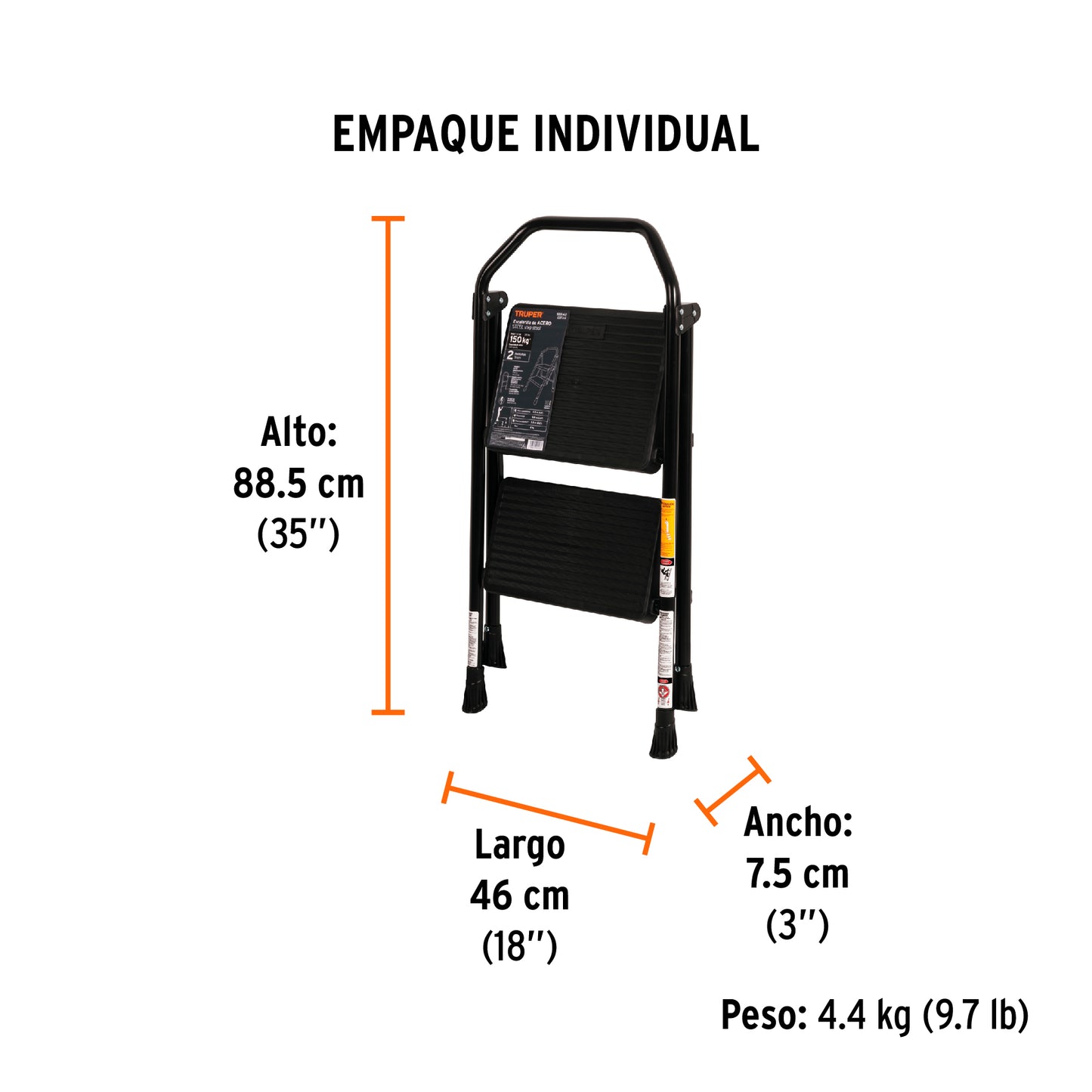 Escalera tubular, plegable, 2 peldaños, Truper