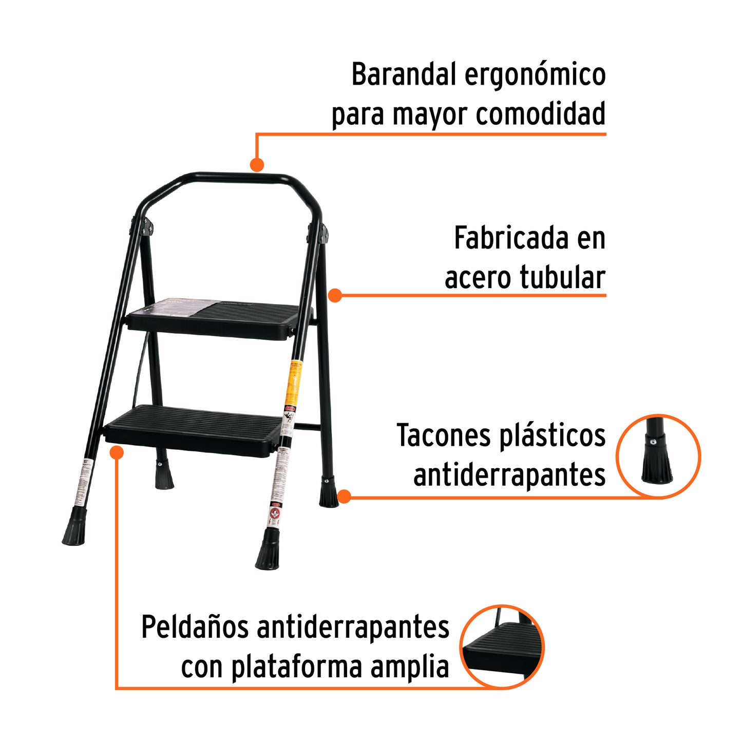 Escalera tubular, plegable, 2 peldaños, Truper