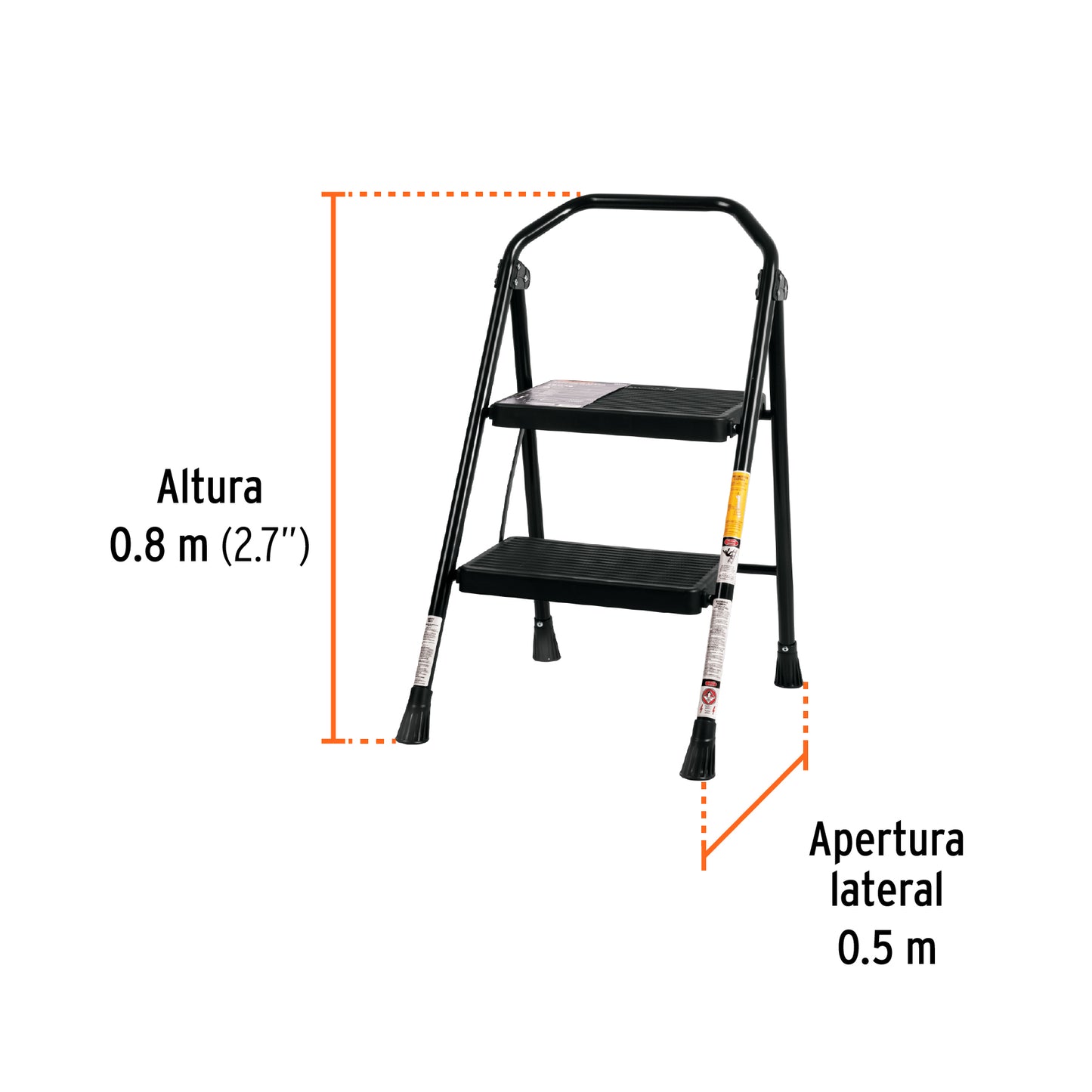 Escalera tubular, plegable, 2 peldaños, Truper