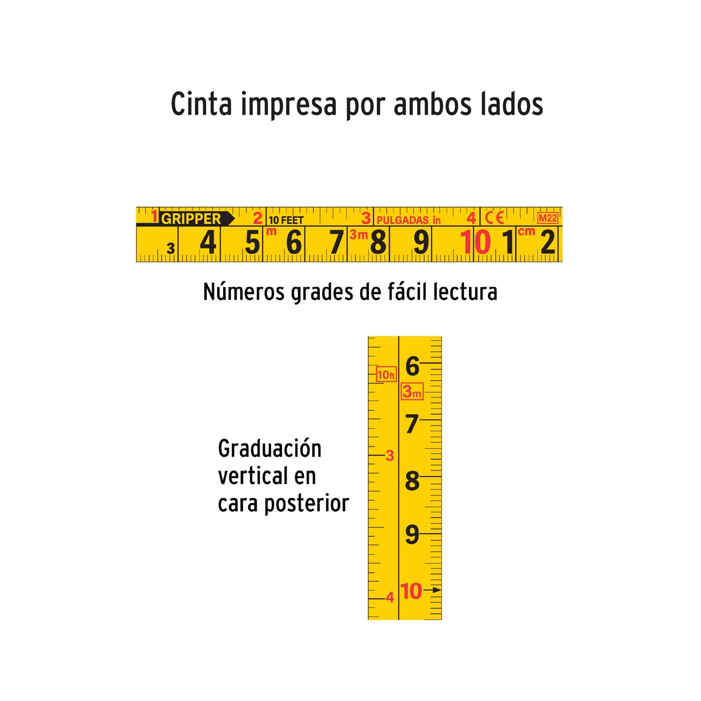 Código: 102666 Clave: FH-8MC Flexómetro Gripper 8 m cinta 25 mm display box con 6 piezas