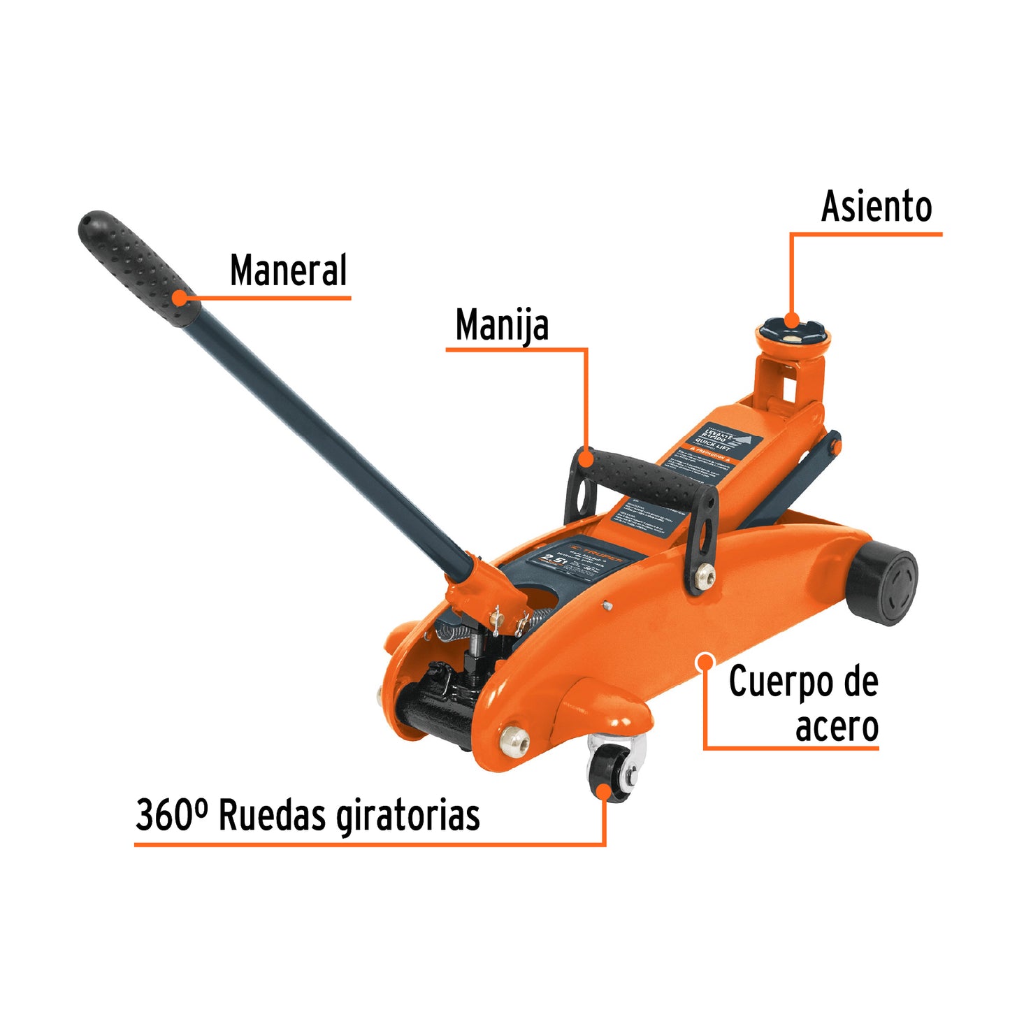 14946 GAPA-250 Gato hidráulico de patín 2.5t, elevación rápida, con maletín