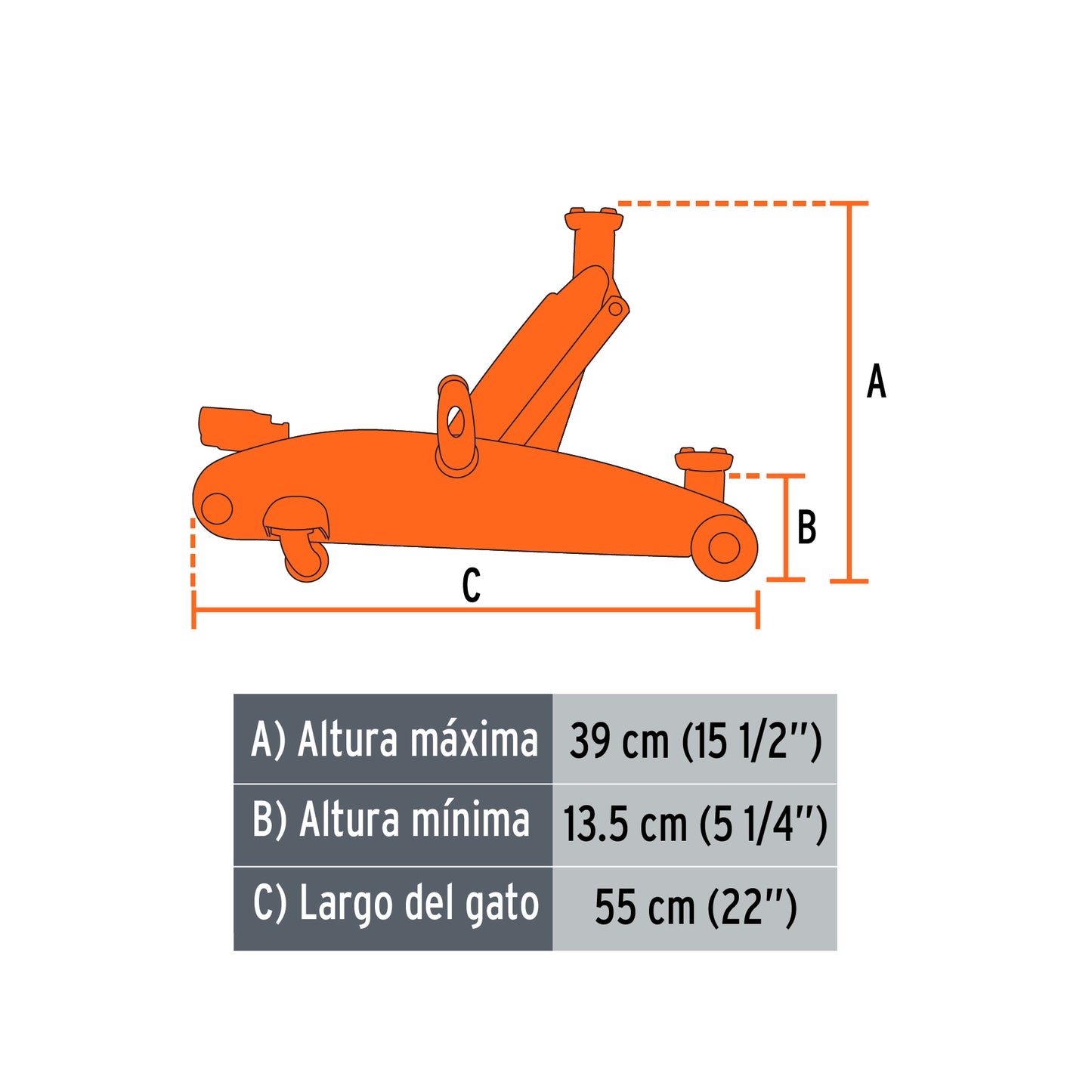 14946 GAPA-250 Gato hidráulico de patín 2.5t, elevación rápida, con maletín