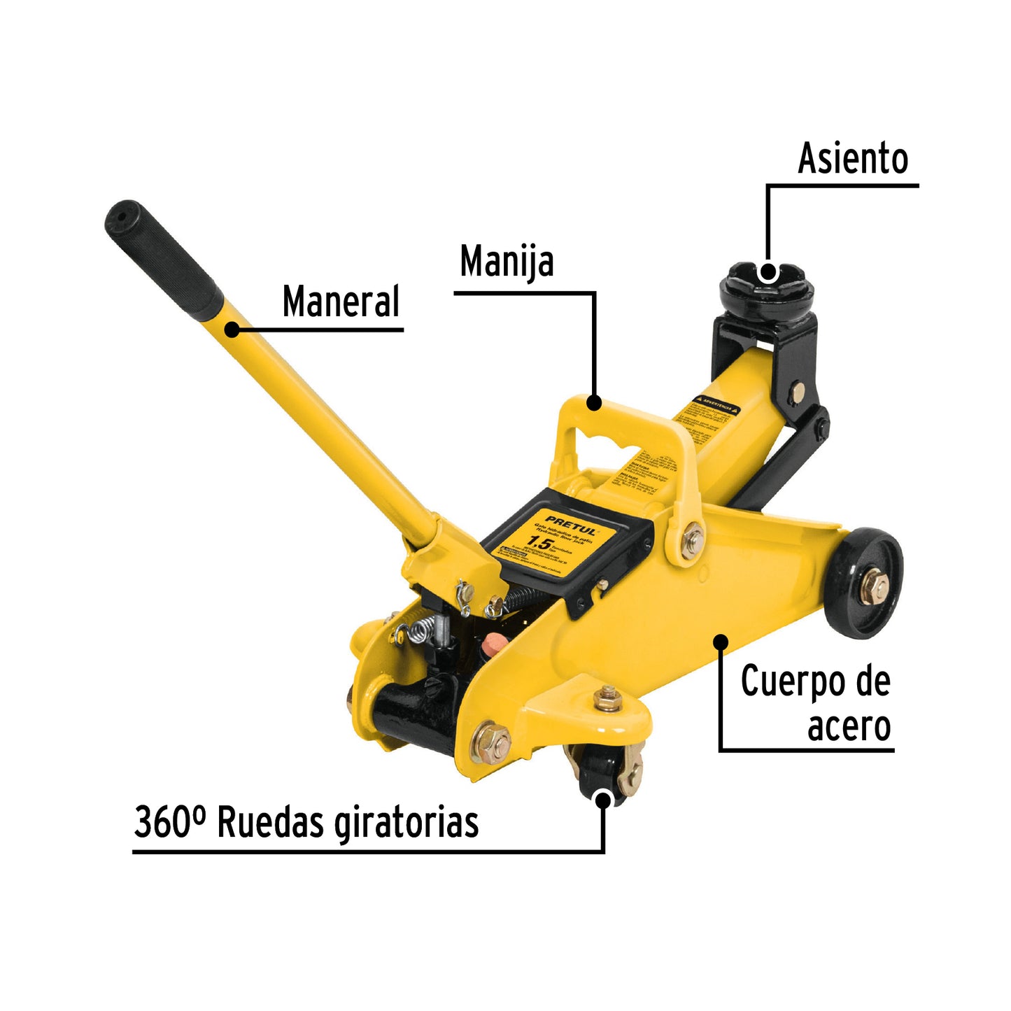 22070 GAPA-2P Gato hidráulico de patín 1.5t, 32 movimientos, Pretul