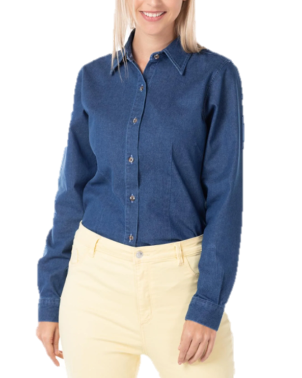 D0601 Camisa de Mezclilla Manga Larga con Silueta para Dama · 100% Algodón · Color Indigo Claro