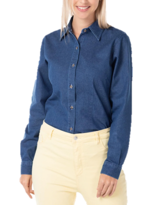 D0601 Camisa de Mezclilla Manga Larga con Silueta para Dama · 100% Algodón · Color Indigo Claro