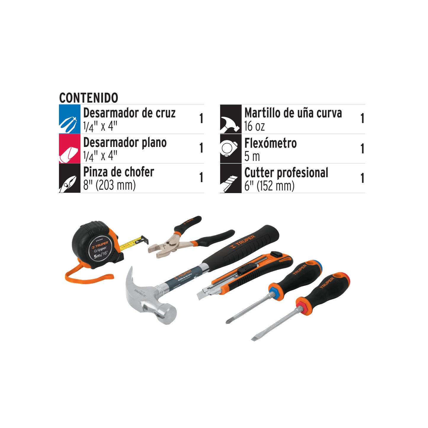 14651 JGO-CAS6X Juego de 6 herramientas caseras, Truper