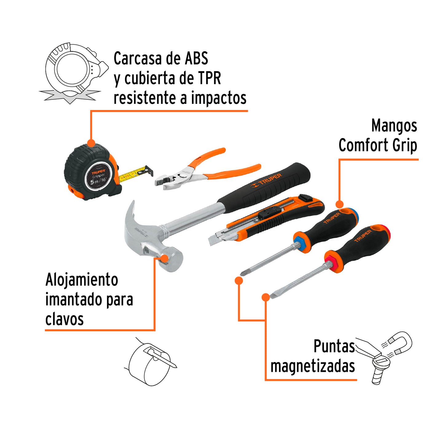 14651 JGO-CAS6X Juego de 6 herramientas caseras, Truper