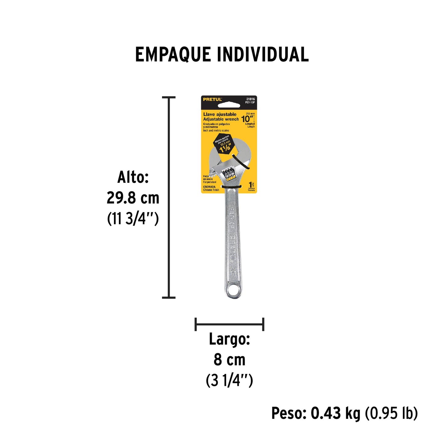 Llave ajustable (perico) 10" cromada, Pretul
