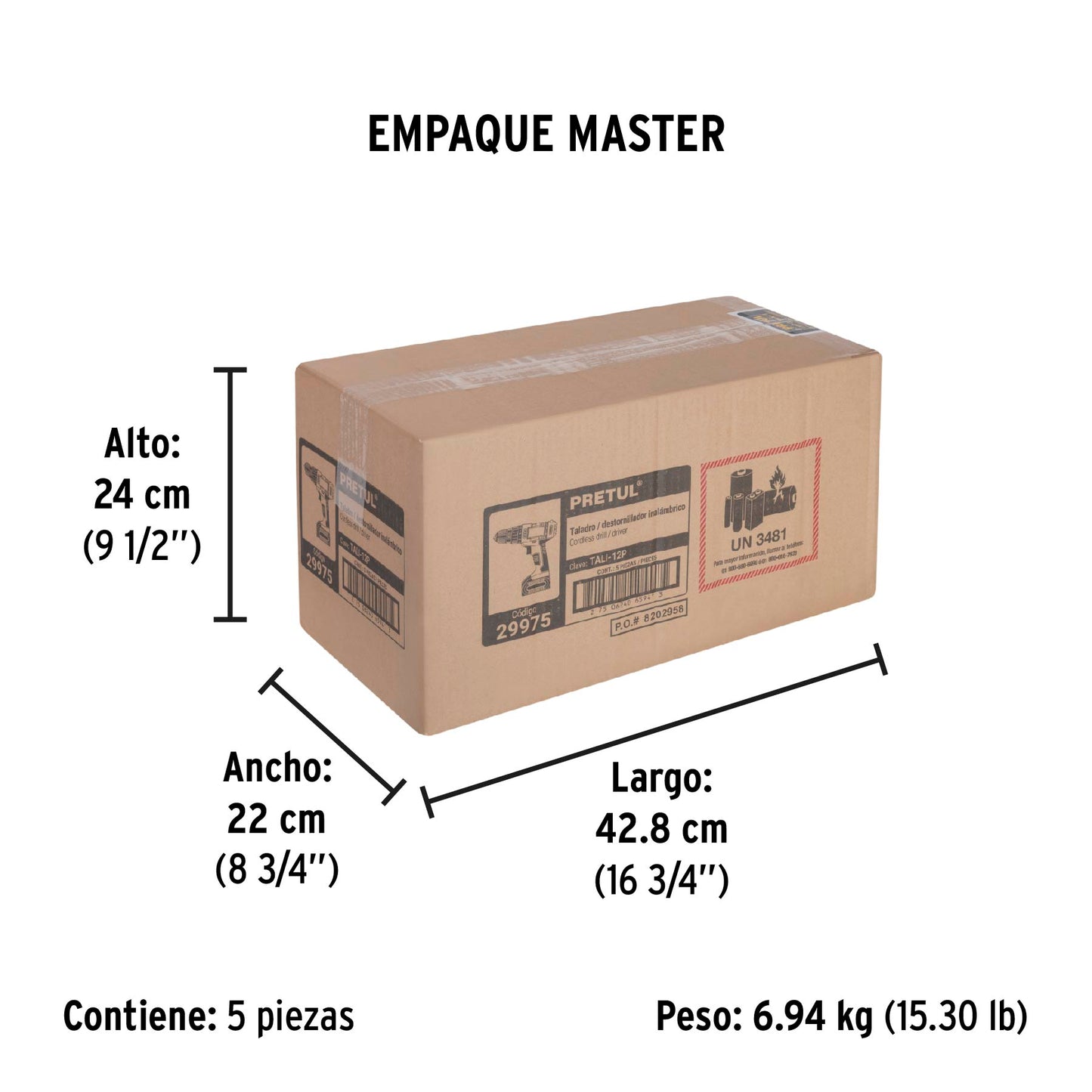 Taladro 3/8", 12V, 1 batería 2Ah, PRETUL